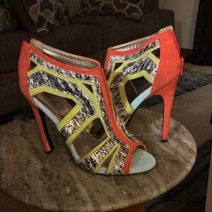 Qupid Coral, Lime & Light Blue Cutout High Heel Sandals